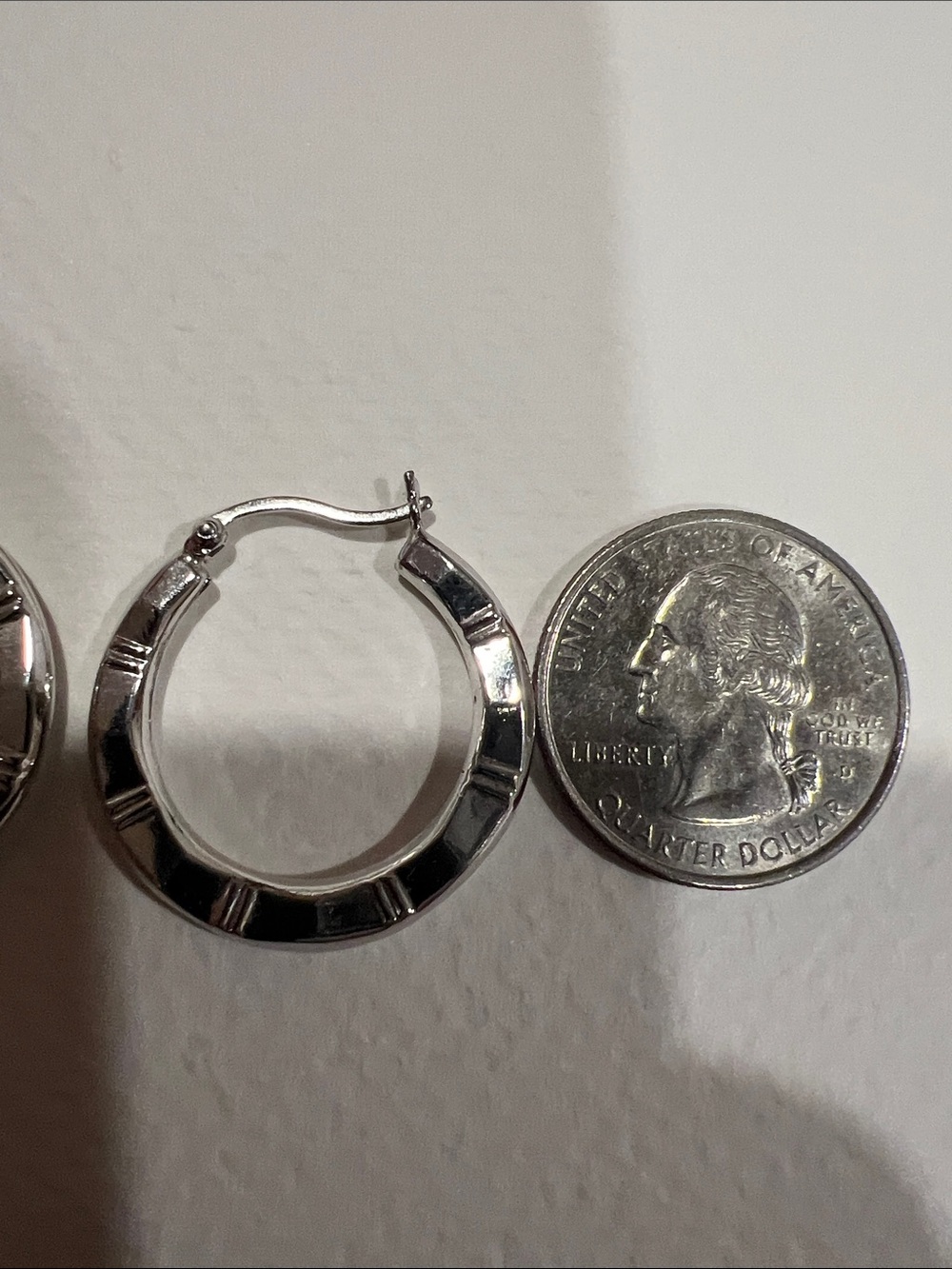 Sterling Silver Textured Hoop Earrings - Picture 2 of 4